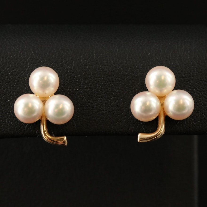 Vintage 14K Pearl Clover Motif Earrings