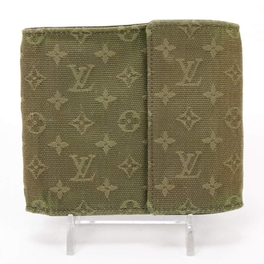 Louis Vuitton Mini Lin Wallet in Green Monogram Canvas and Cross Grain Leather