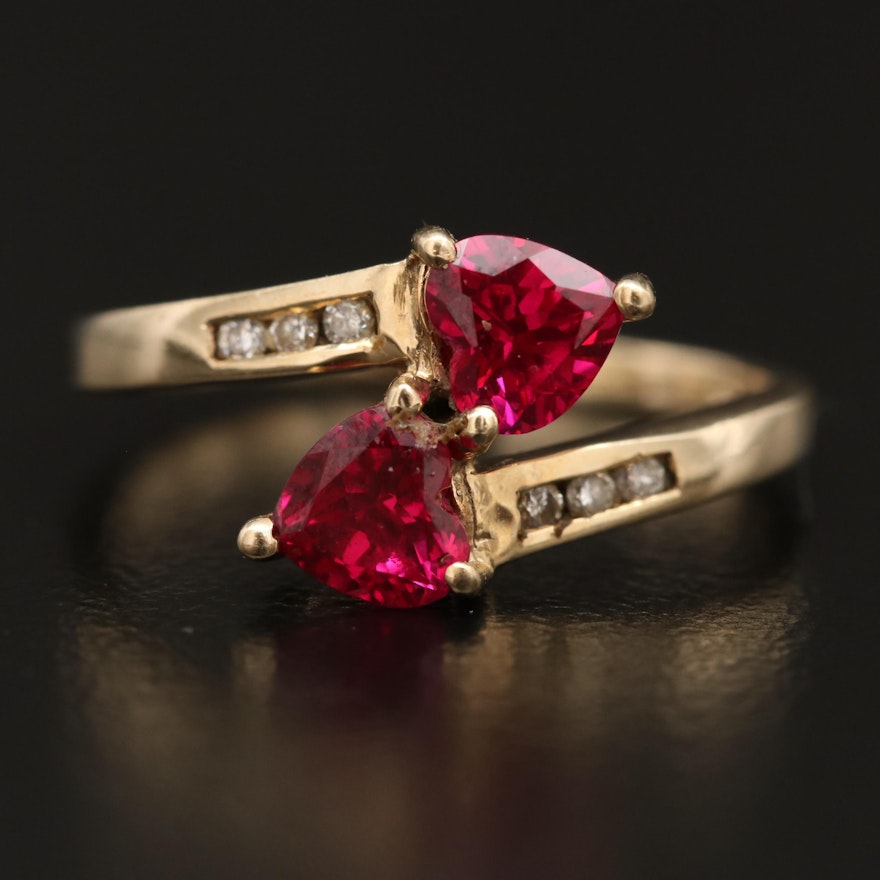 10K Ruby Heart and Diamond Bypass Ring