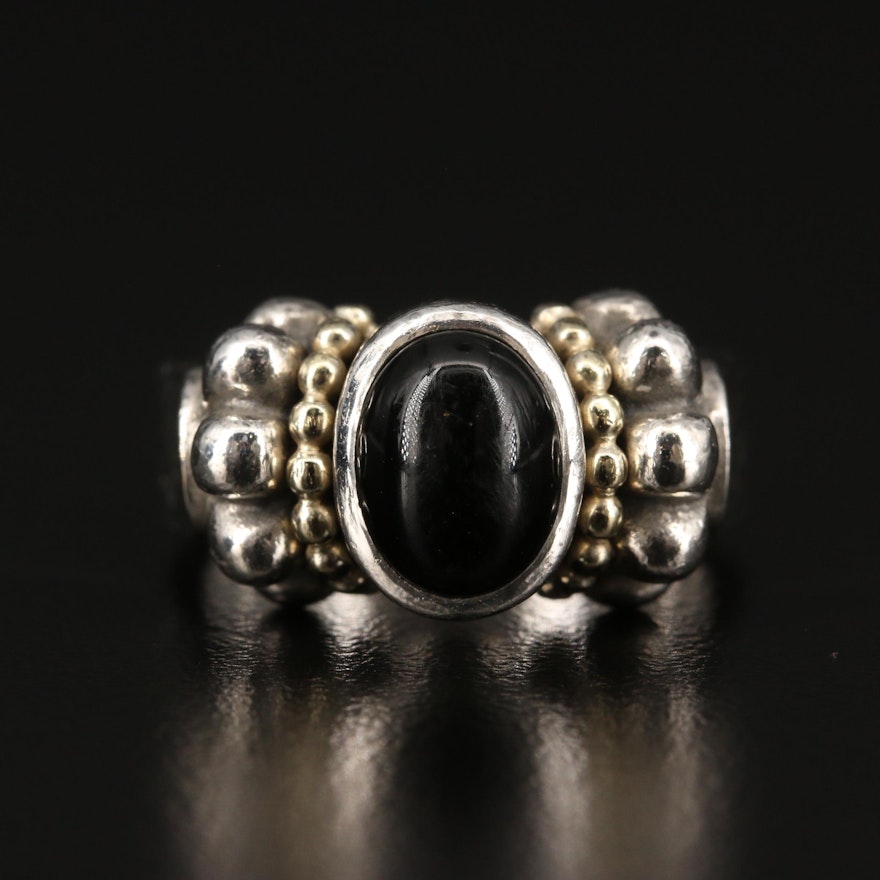 Caviar by Lagos Silver Black Onyx Ring with 18K Accents