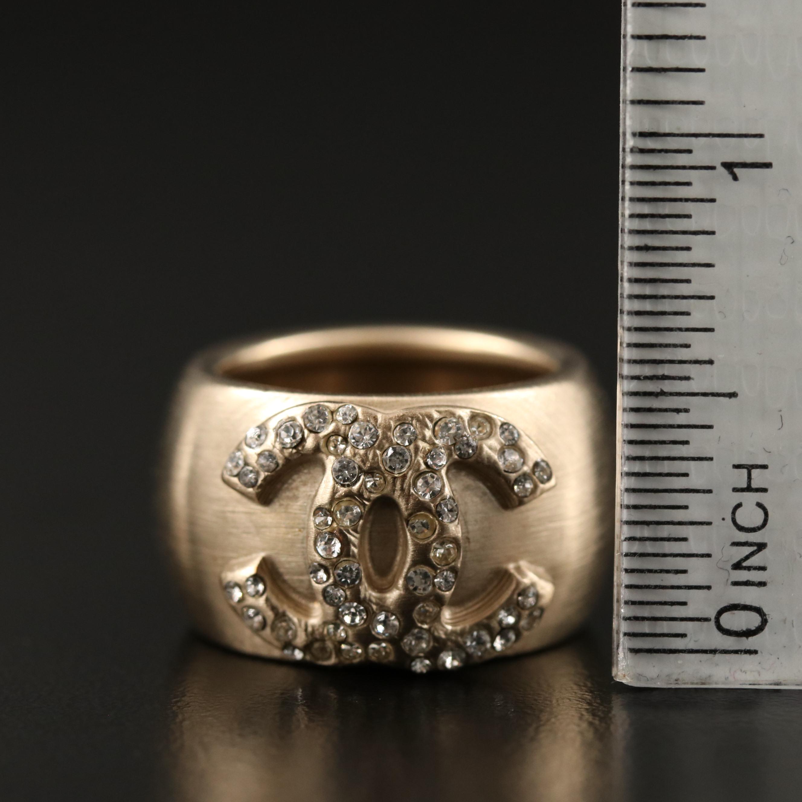 Chanel 2008 Spring Collection Half-Round CC Logo Rhinestone Ring