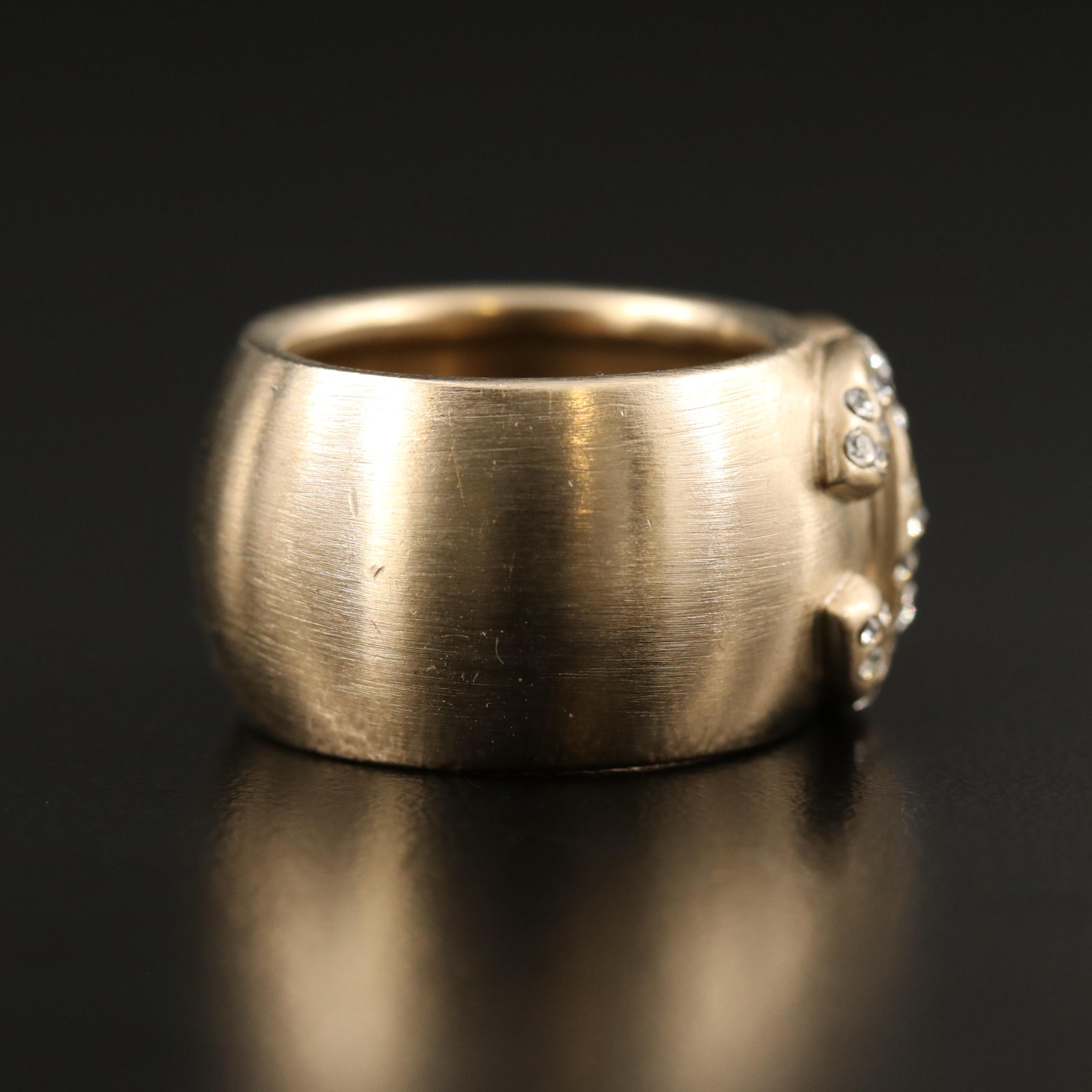 Chanel 2008 Spring Collection Half-Round CC Logo Rhinestone Ring