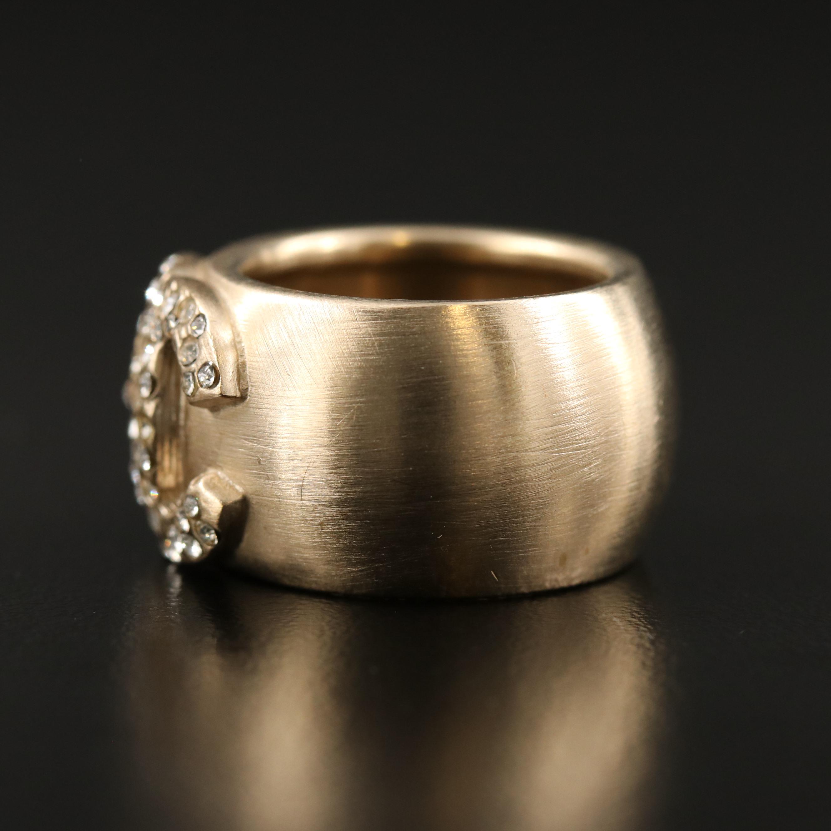 Chanel 2008 Spring Collection Half-Round CC Logo Rhinestone Ring