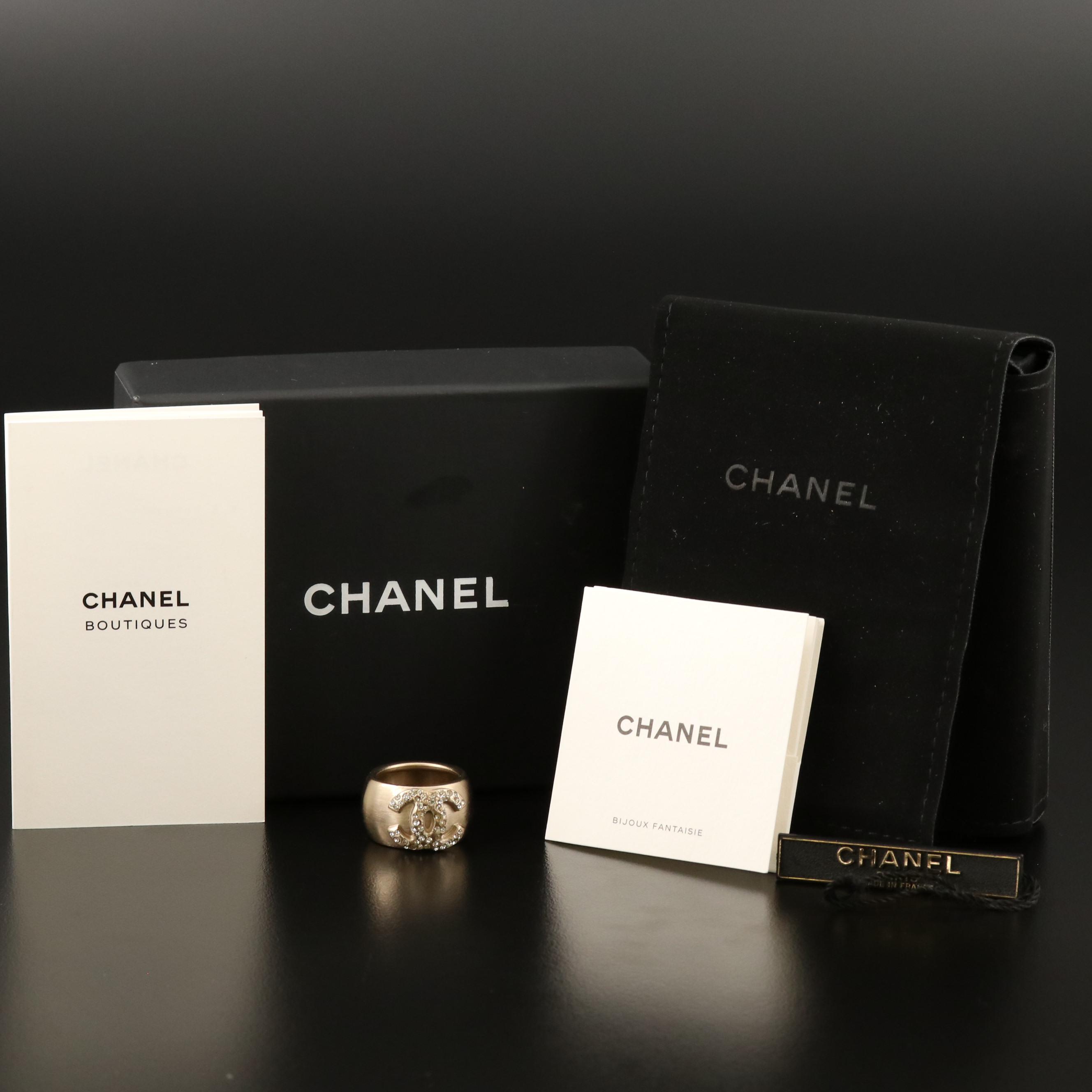 Chanel 2008 Spring Collection Half-Round CC Logo Rhinestone Ring