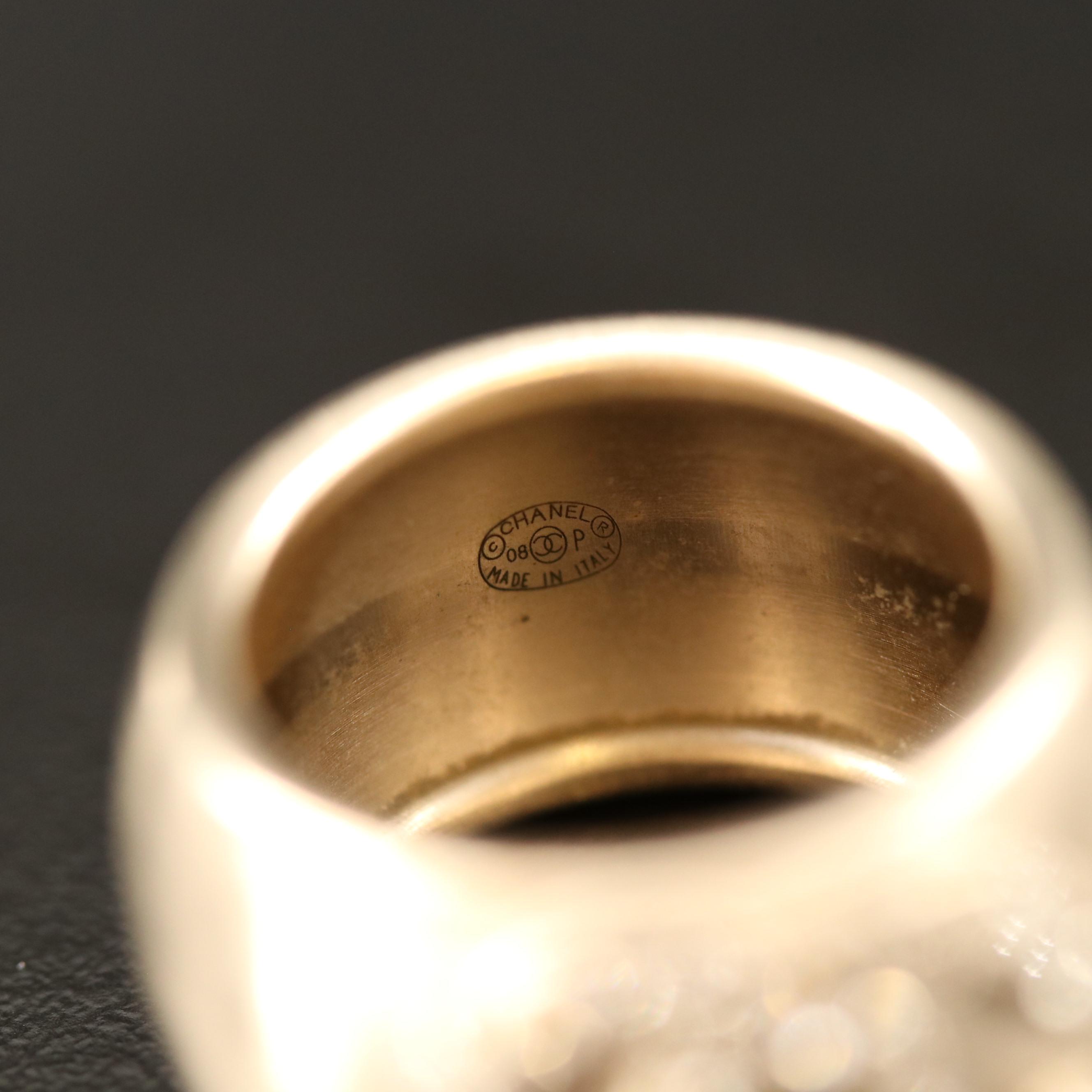 Chanel 2008 Spring Collection Half-Round CC Logo Rhinestone Ring