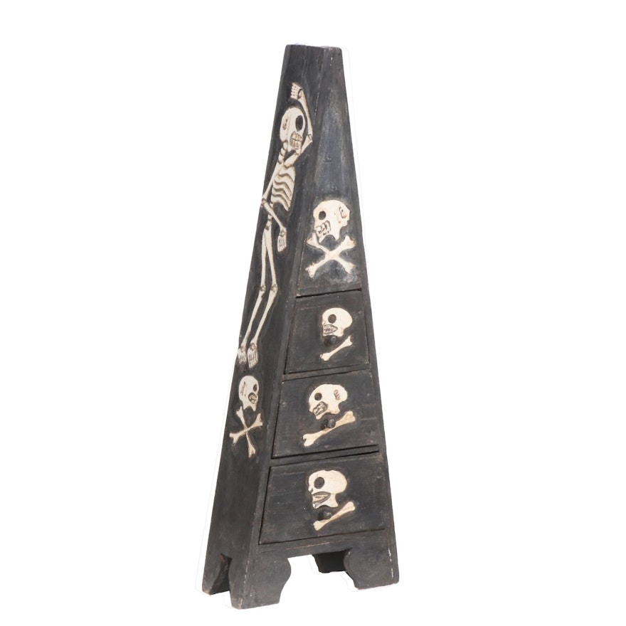 Ebonized Wood Pyramid Cabinet with Painted Skeleton Decorations