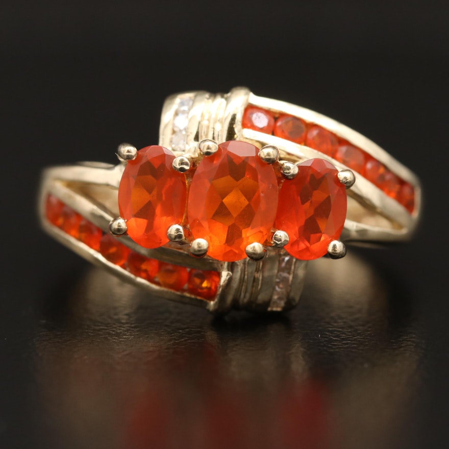 10K Fire Opal and Diamond Bypass Ring