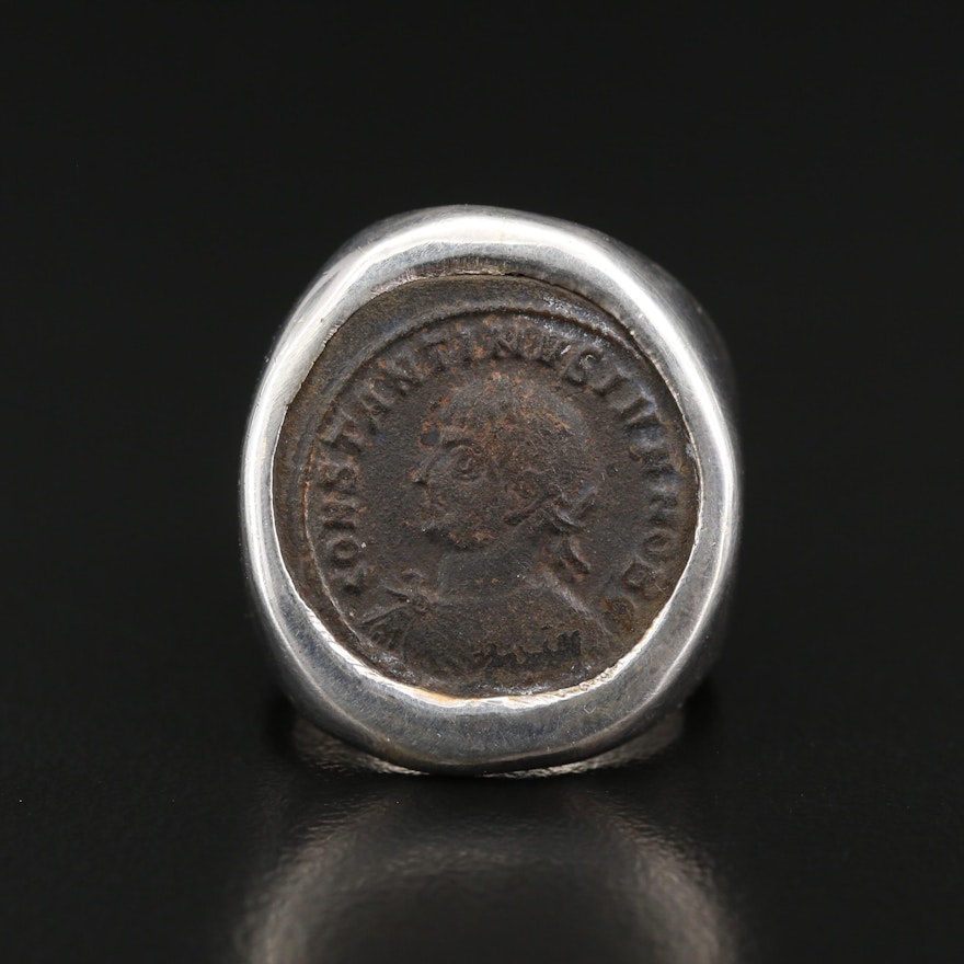950 Silver Ring with Circa 330 A.D. Constantine I, "The Great" Coin