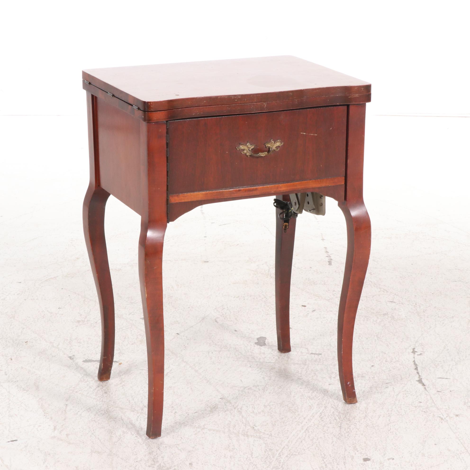 Morse Teal Metal Sewing Machine and Table, Mid-20th Century