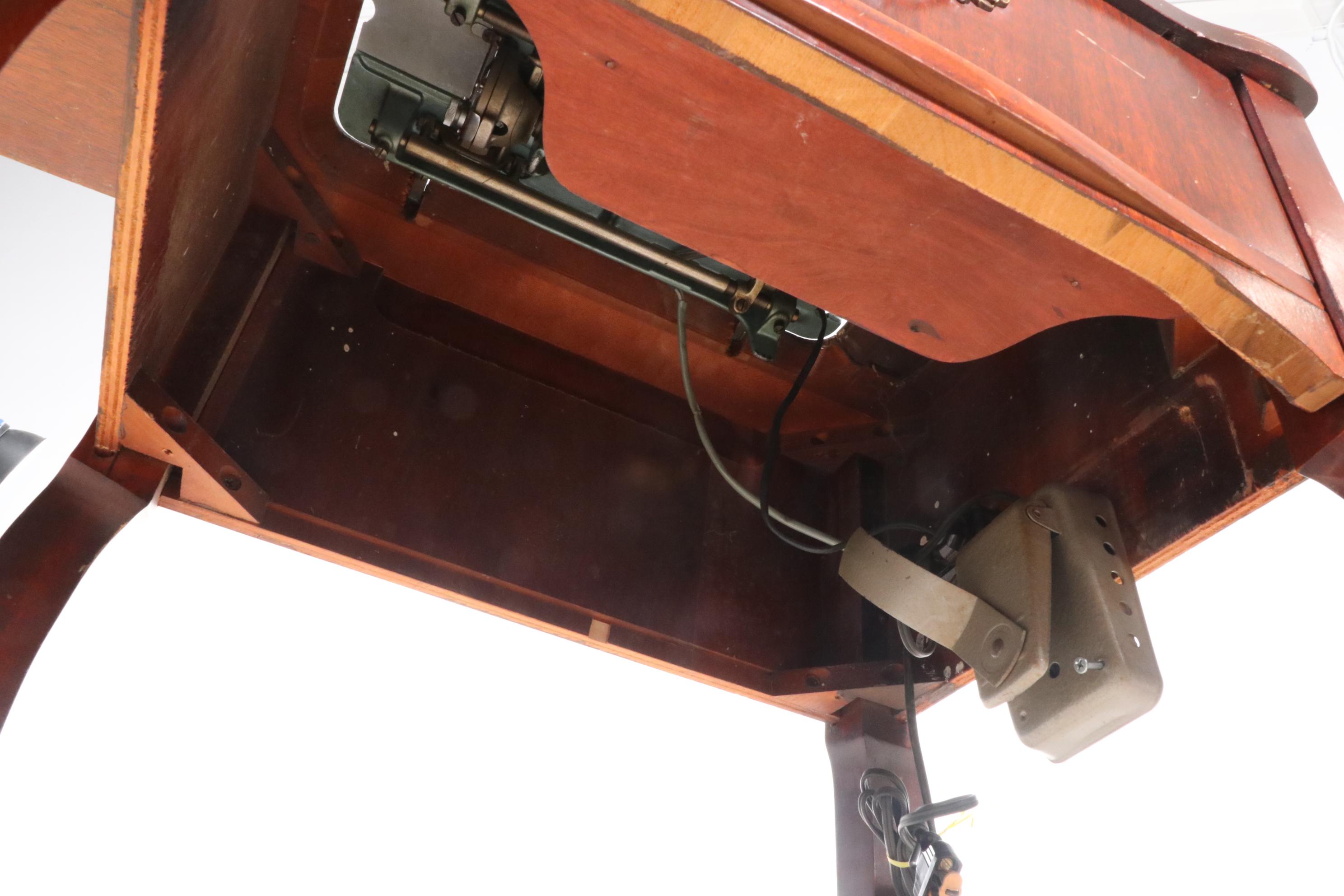 Morse Teal Metal Sewing Machine and Table, Mid-20th Century