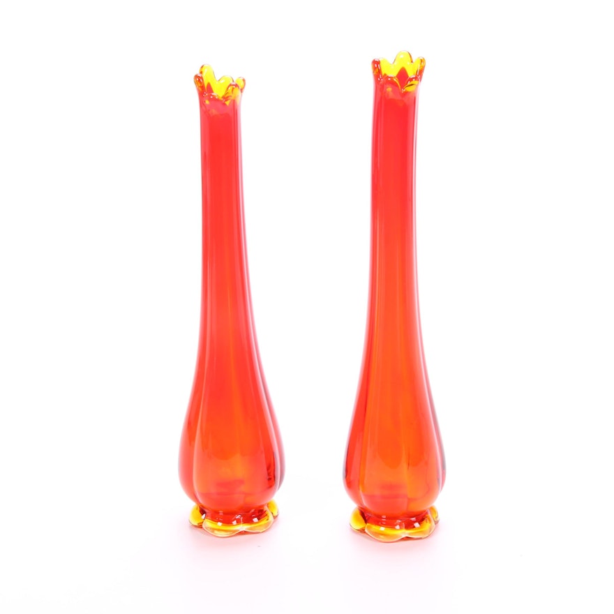 Mid Century Modern Amberina Swung Glass Vases
