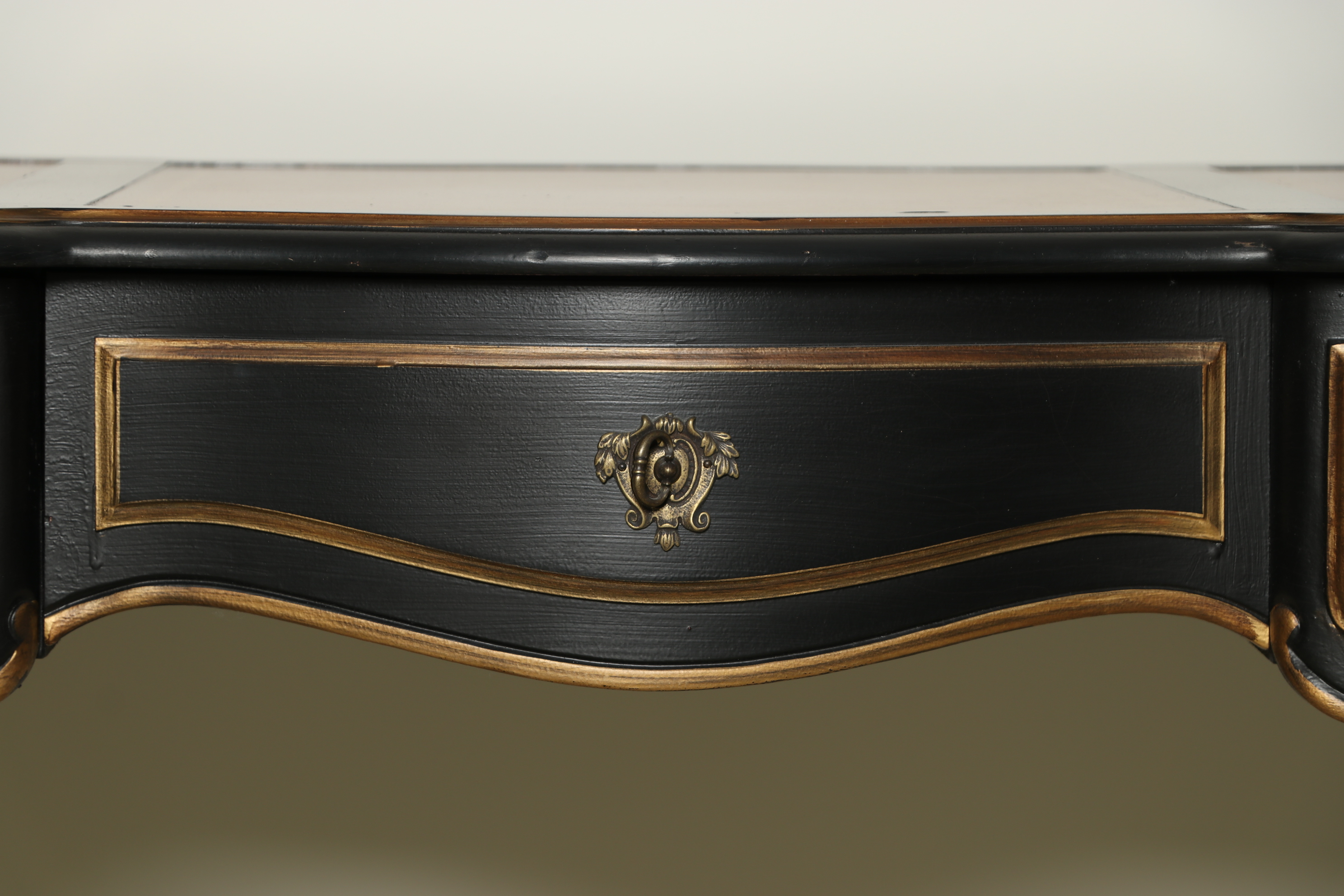 Drexel Heritage Louis XV Style Embossed Leather Top Black Desk