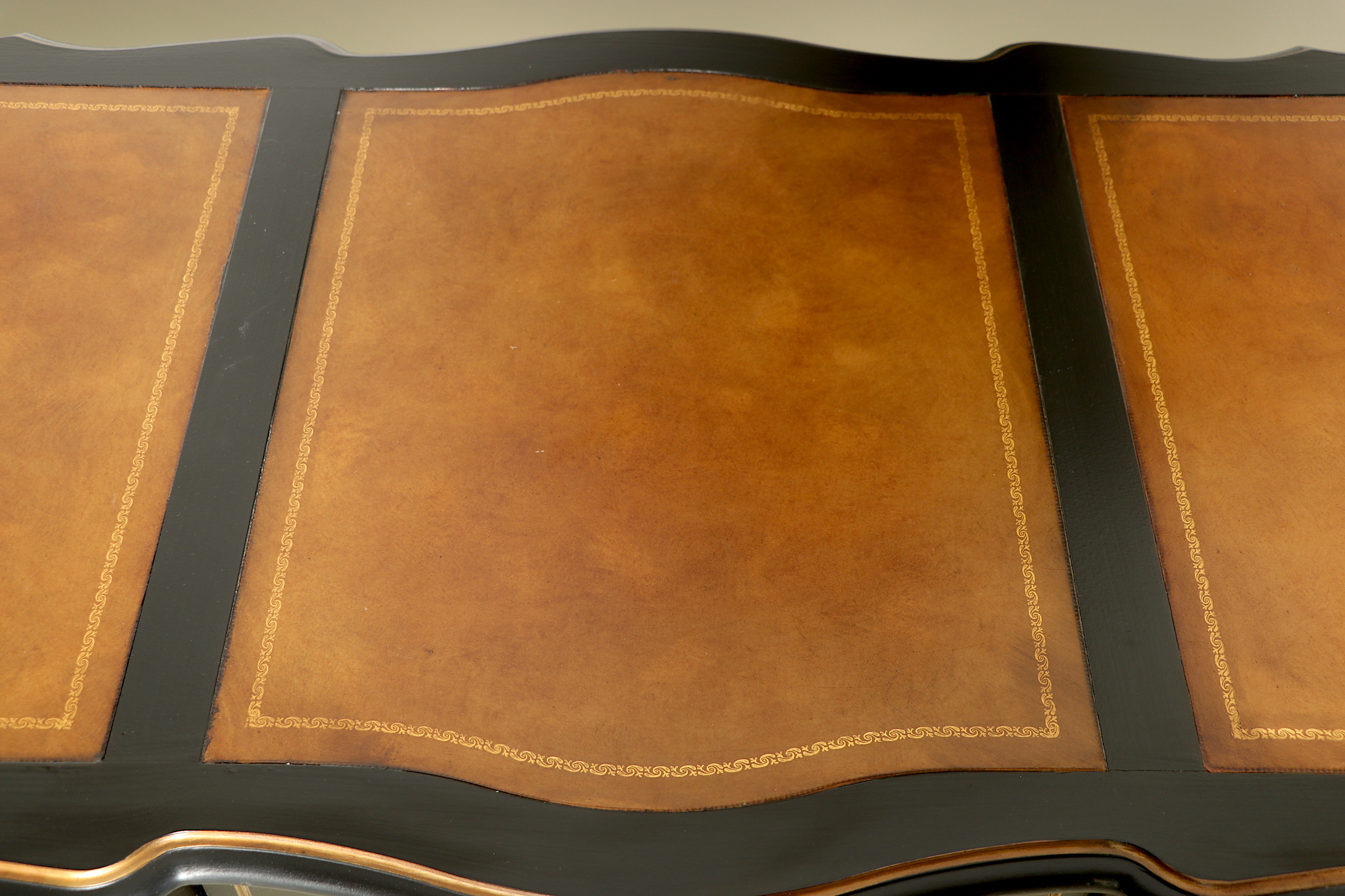 Drexel Heritage Louis XV Style Embossed Leather Top Black Desk