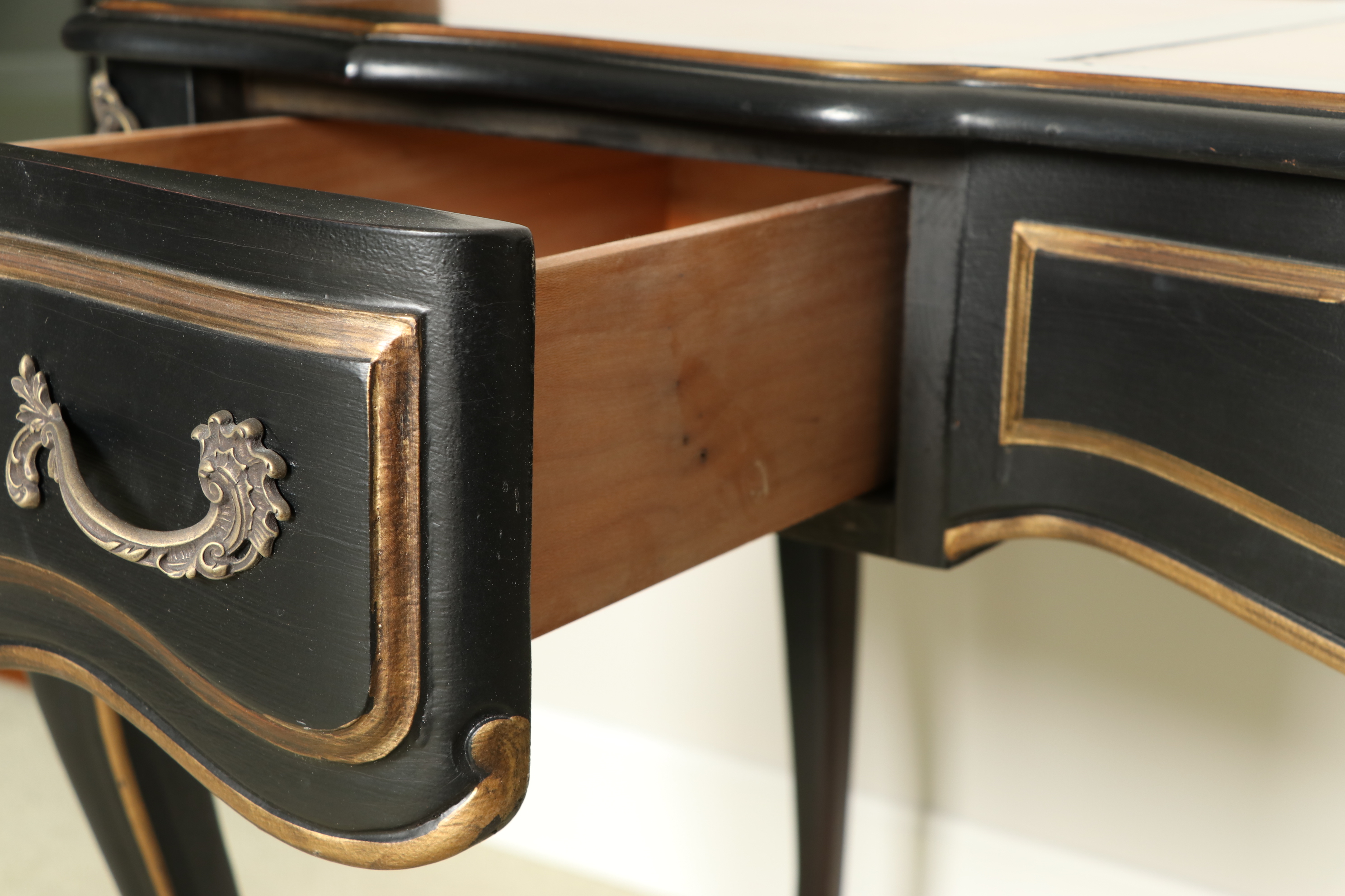 Drexel Heritage Louis XV Style Embossed Leather Top Black Desk