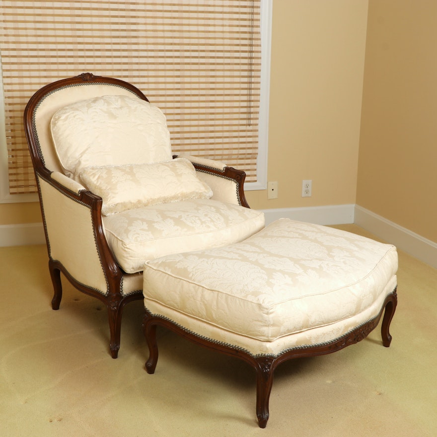 Henredon Upholstery Collection Louis XV Style Bergère Armchair and Ottoman