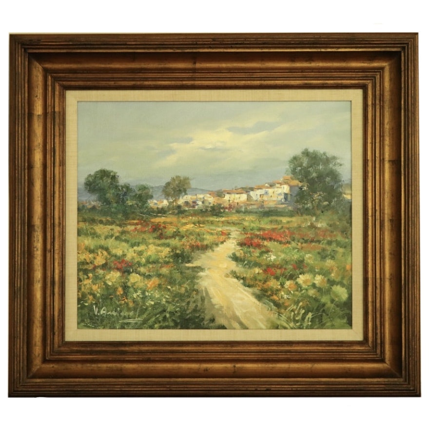 V. Aurino Landscape Oil Painting "Italian Village"