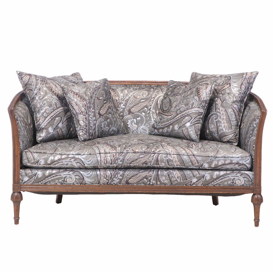 Heritage Furniture Louis XVI Style Walnut-Stained and Custom-Upholstered Settee