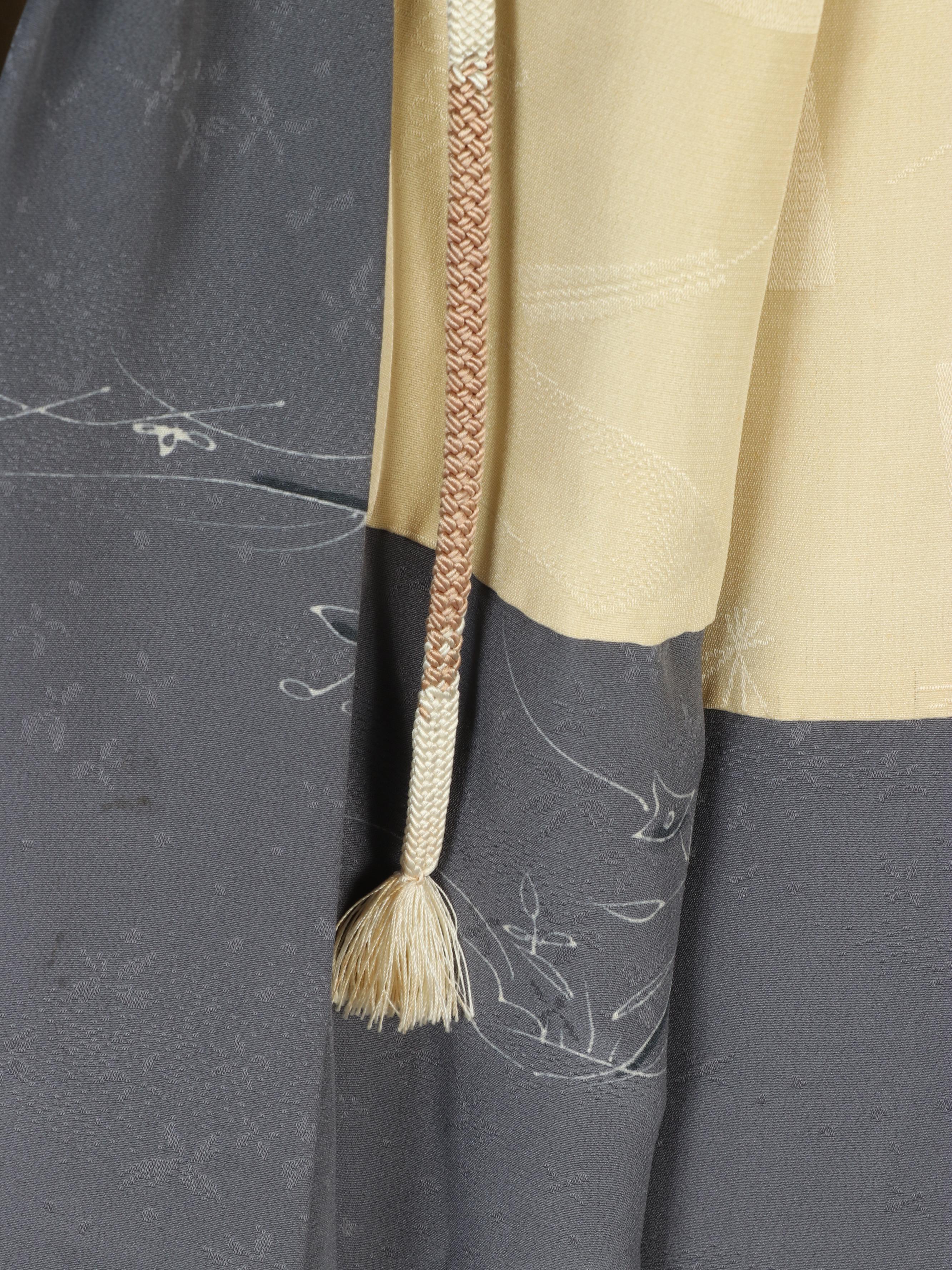 Slate Blue/Gray Silk Haori with Shibori and Yuzen Accents