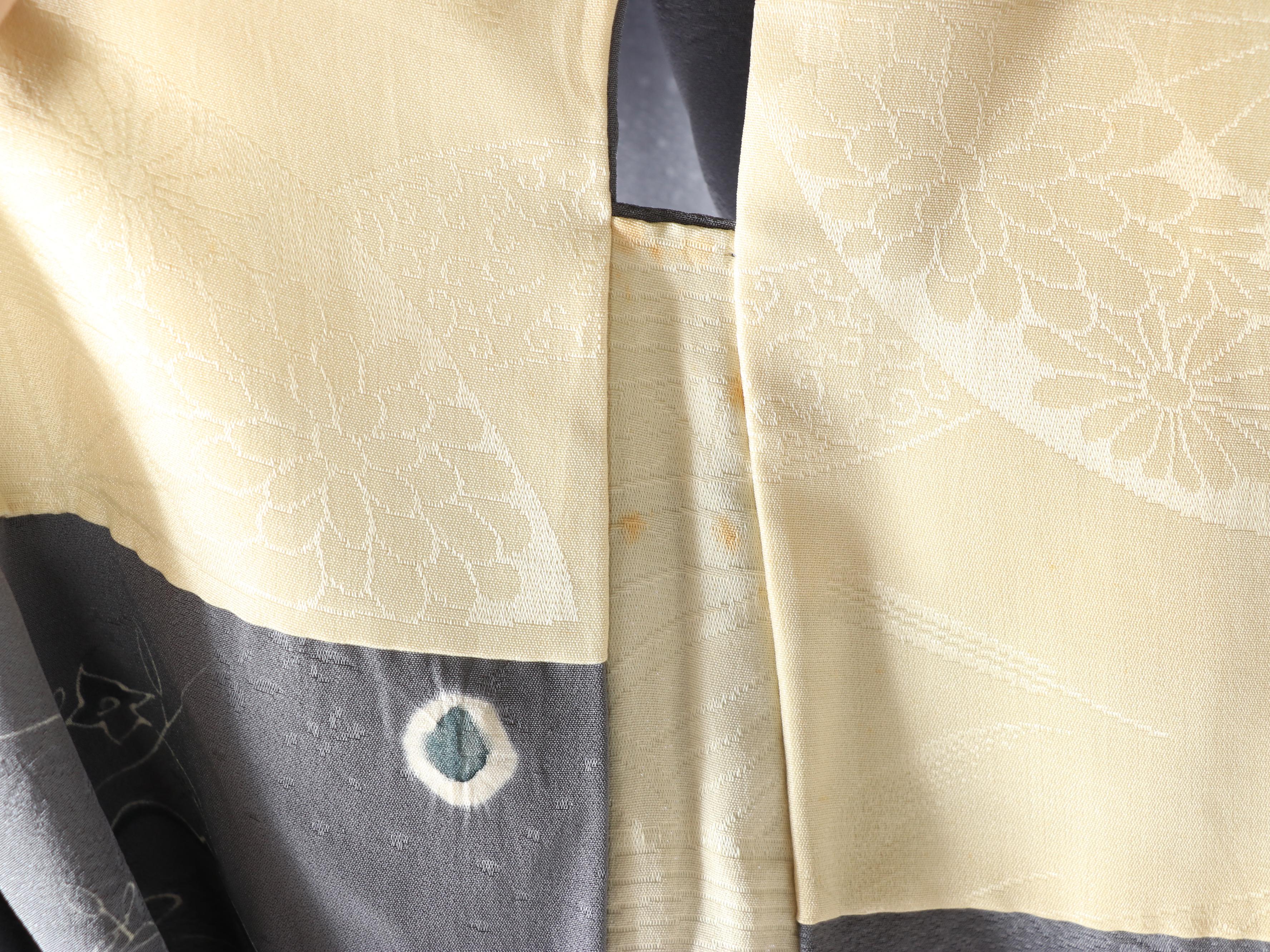 Slate Blue/Gray Silk Haori with Shibori and Yuzen Accents