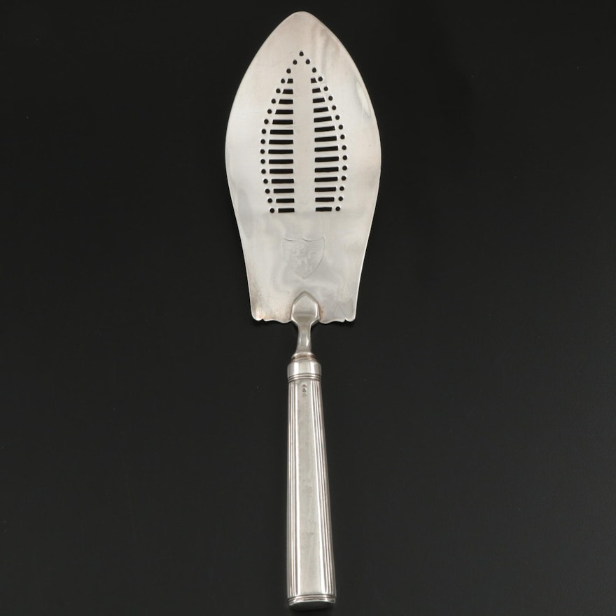 English Sterling Silver Fish Slice/Server with Heraldic Lion, Mid 19th C.