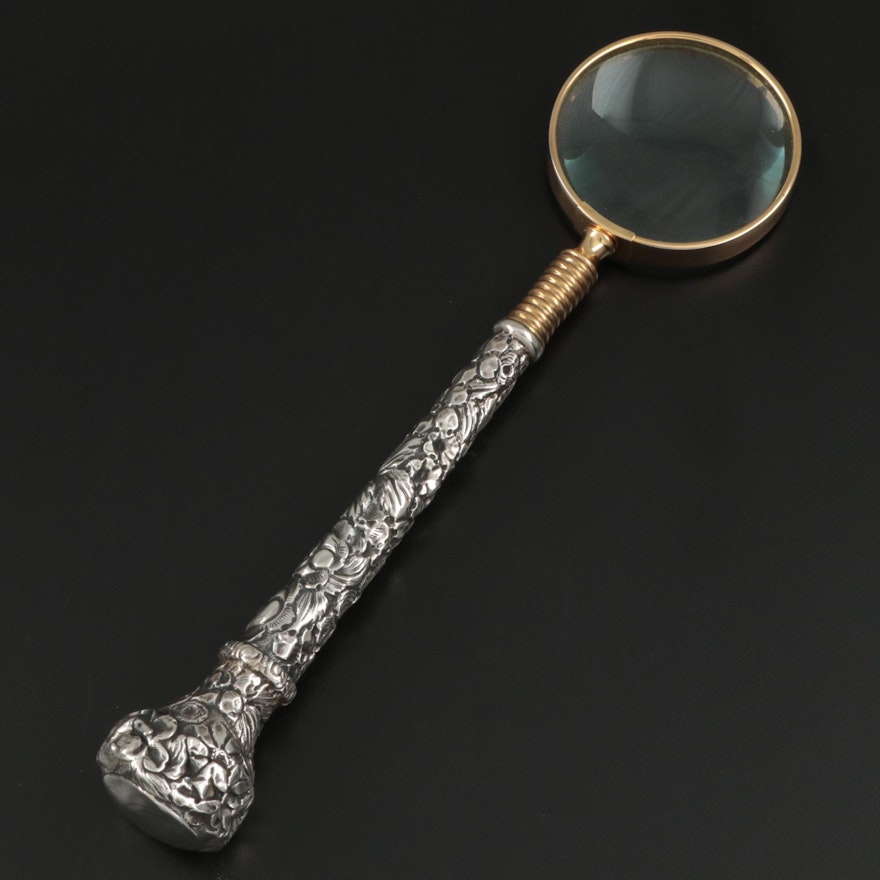 Sterling Silver Repoussé Handled Magnifying Glass