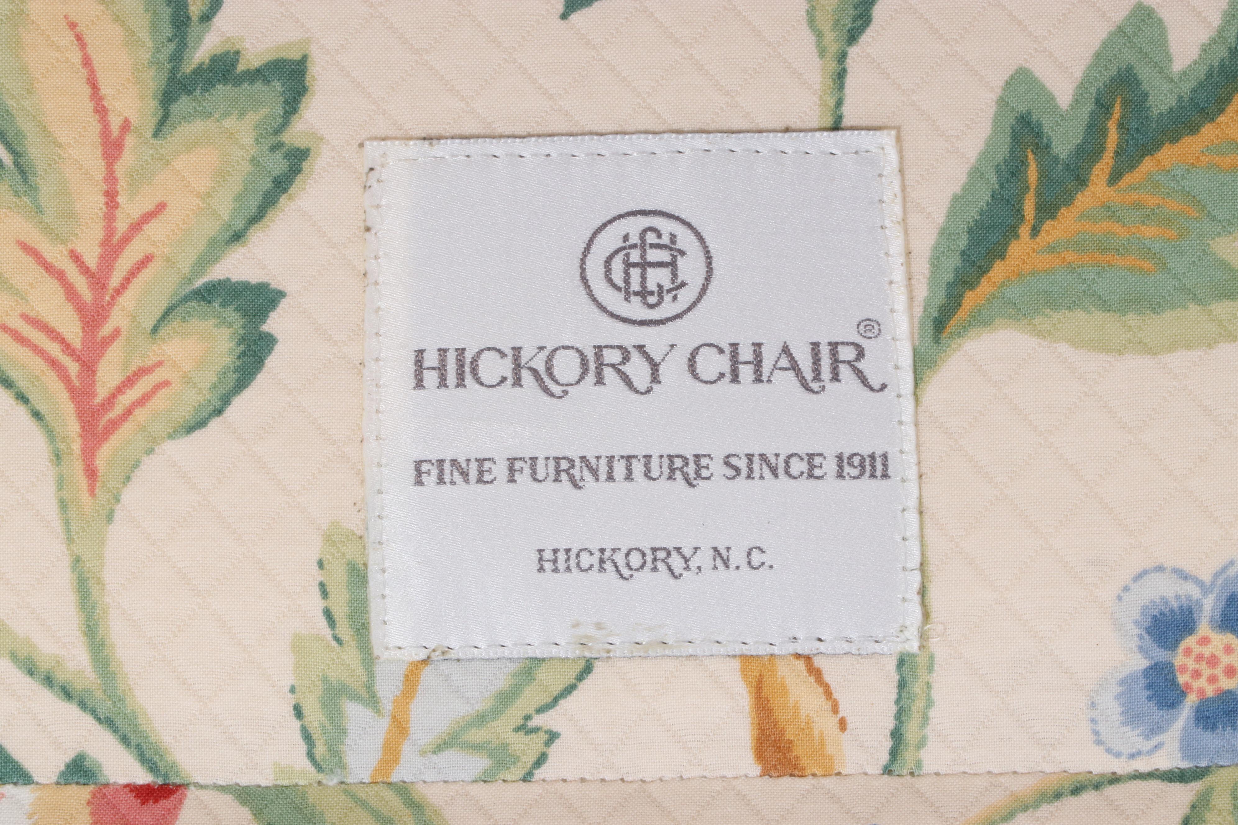 Hickory Chair Chippendale Style Floral-Upholstered Mahogany Wingback Armchair