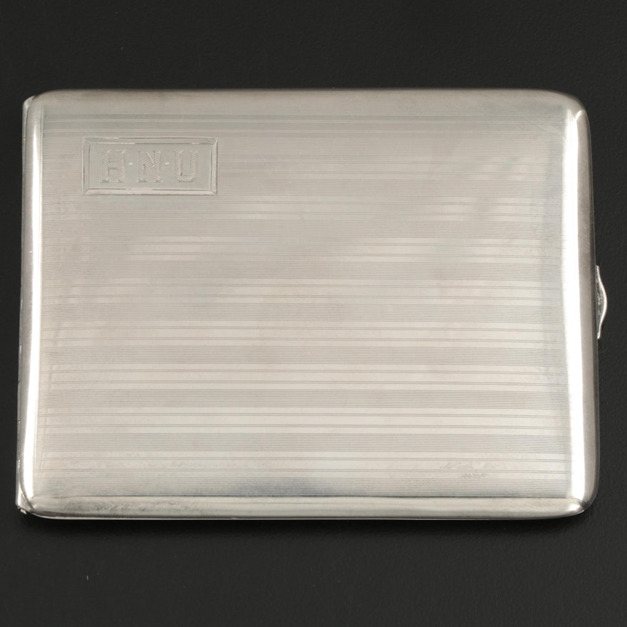 Watrous Mfg. Co. Engine Turned Sterling Silver Cigarette Case, Early 20th C.