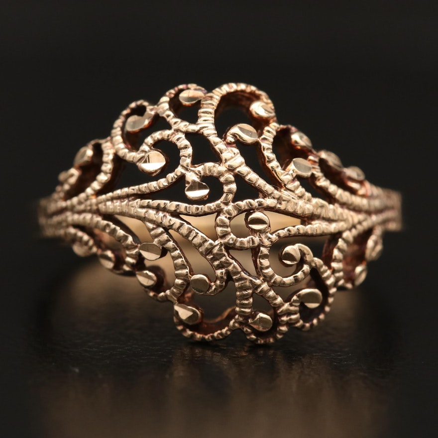 10K Scrollwork Diamond Cut Ring