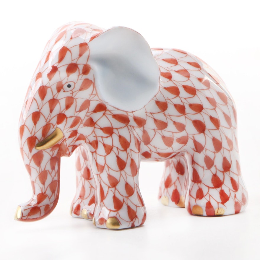 Herend Butterscotch Fishnet "Elephant on Ball" Porcelain Figurine, October 1999