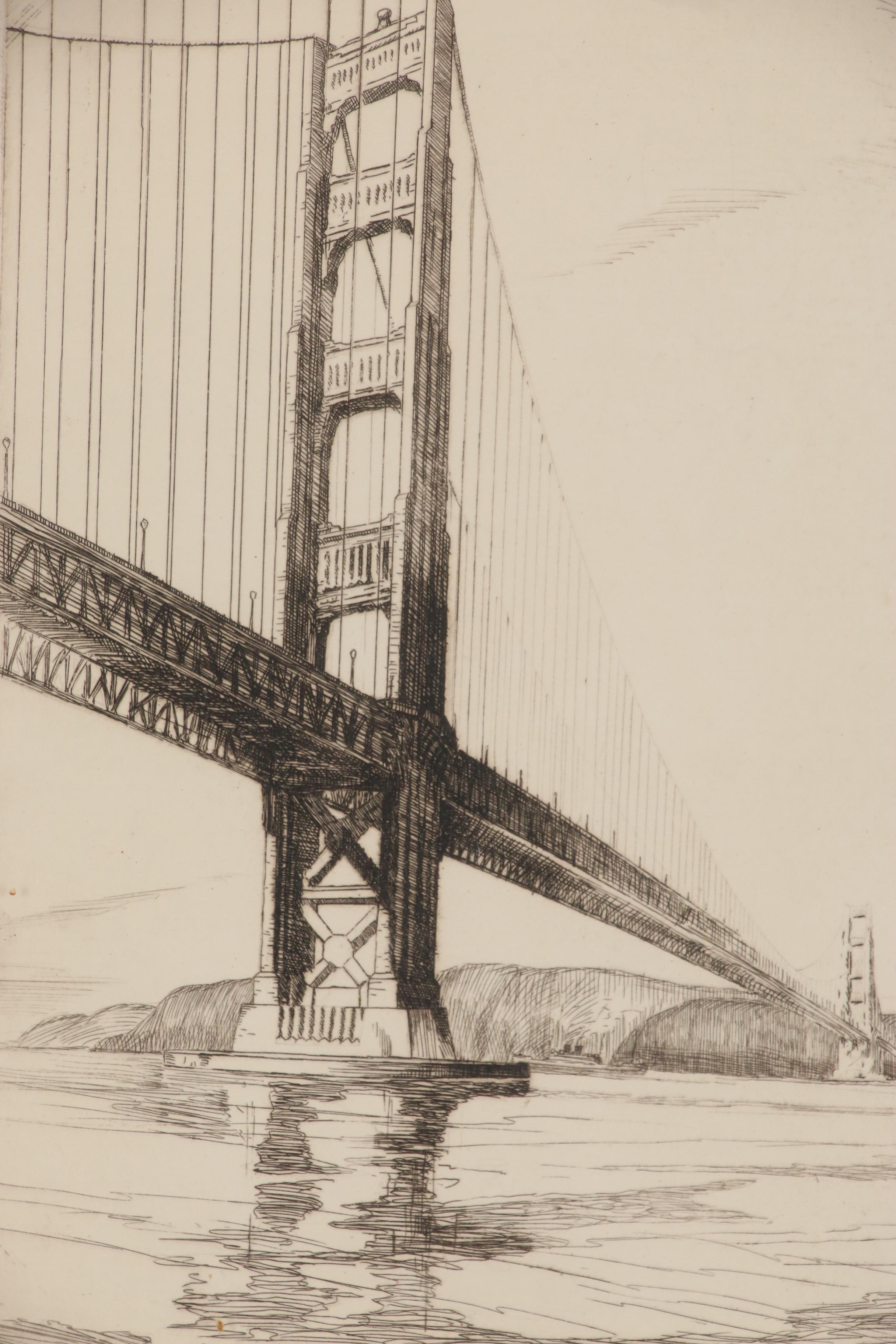 George Ashley Etching "The Golden Gate Bridge, San Francisco", 1932