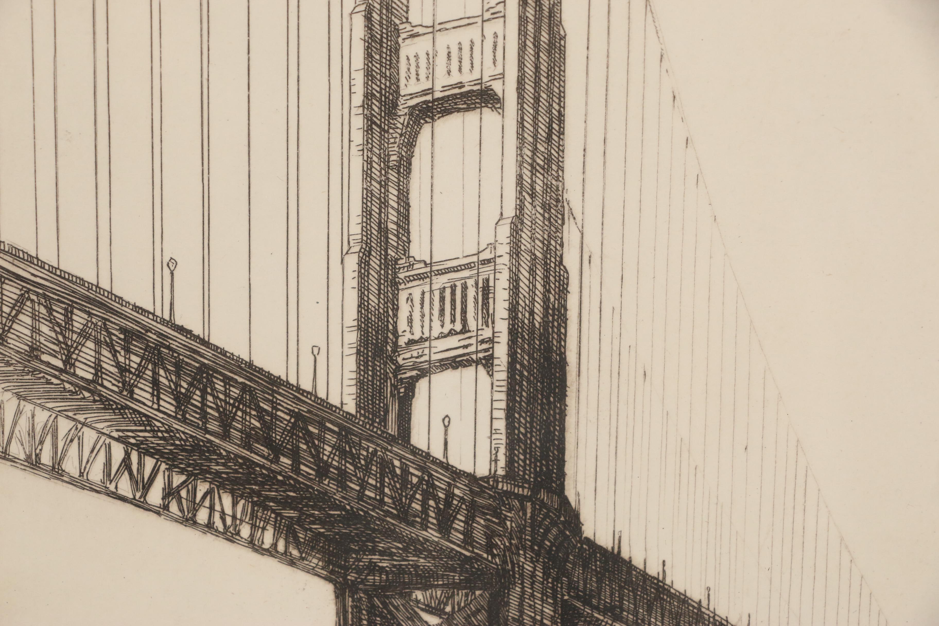 George Ashley Etching "The Golden Gate Bridge, San Francisco", 1932