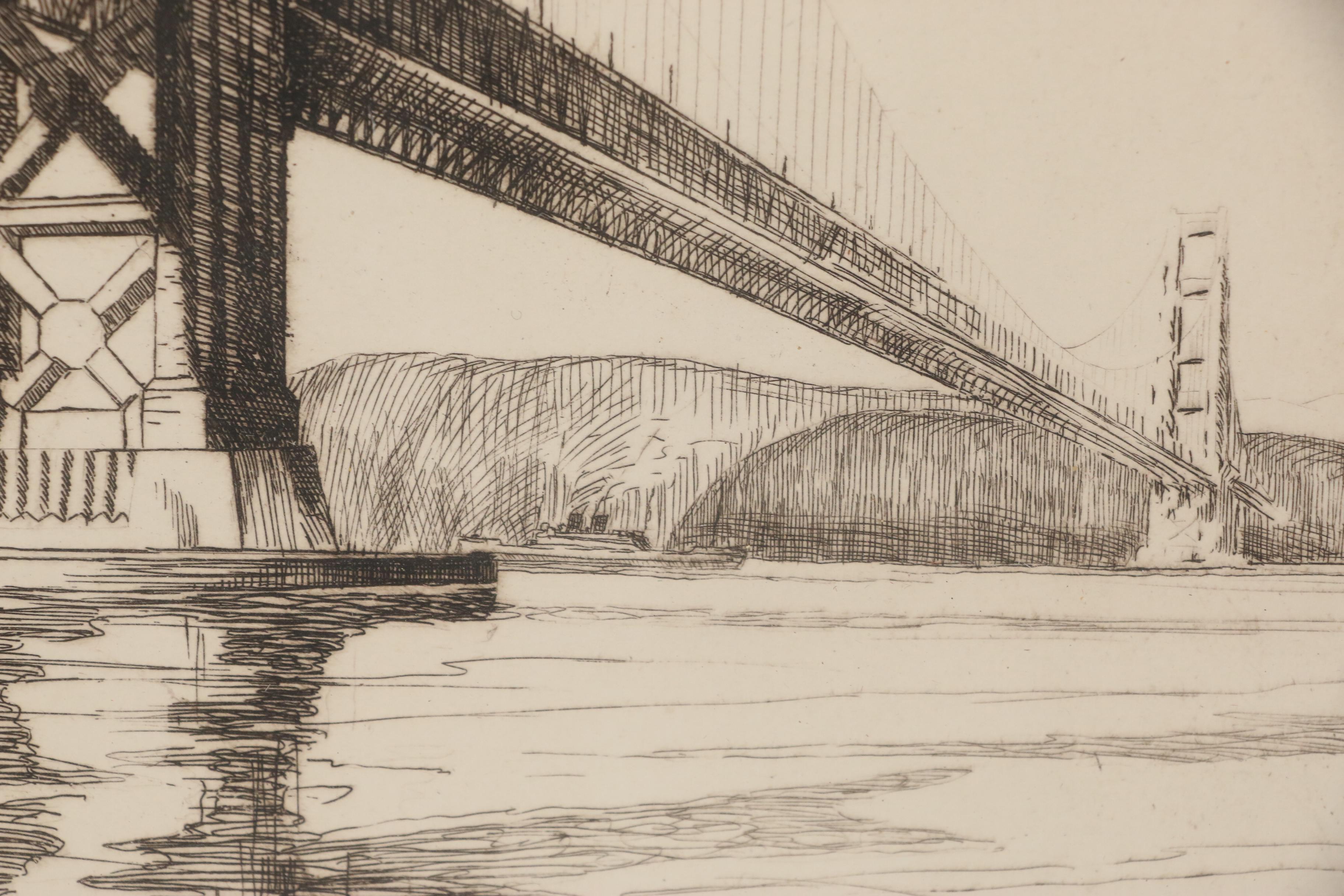 George Ashley Etching "The Golden Gate Bridge, San Francisco", 1932