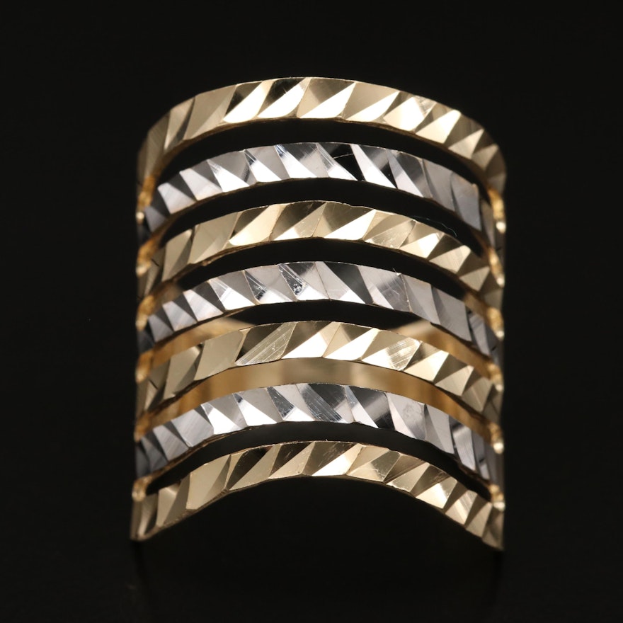 14K Two-Tone Diamond Cut Ring Featuring Split Shank Design