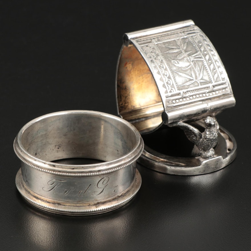 Dutch 800 Silver and Pairpont Mfg. Co. Silver Plate Napkin Rings