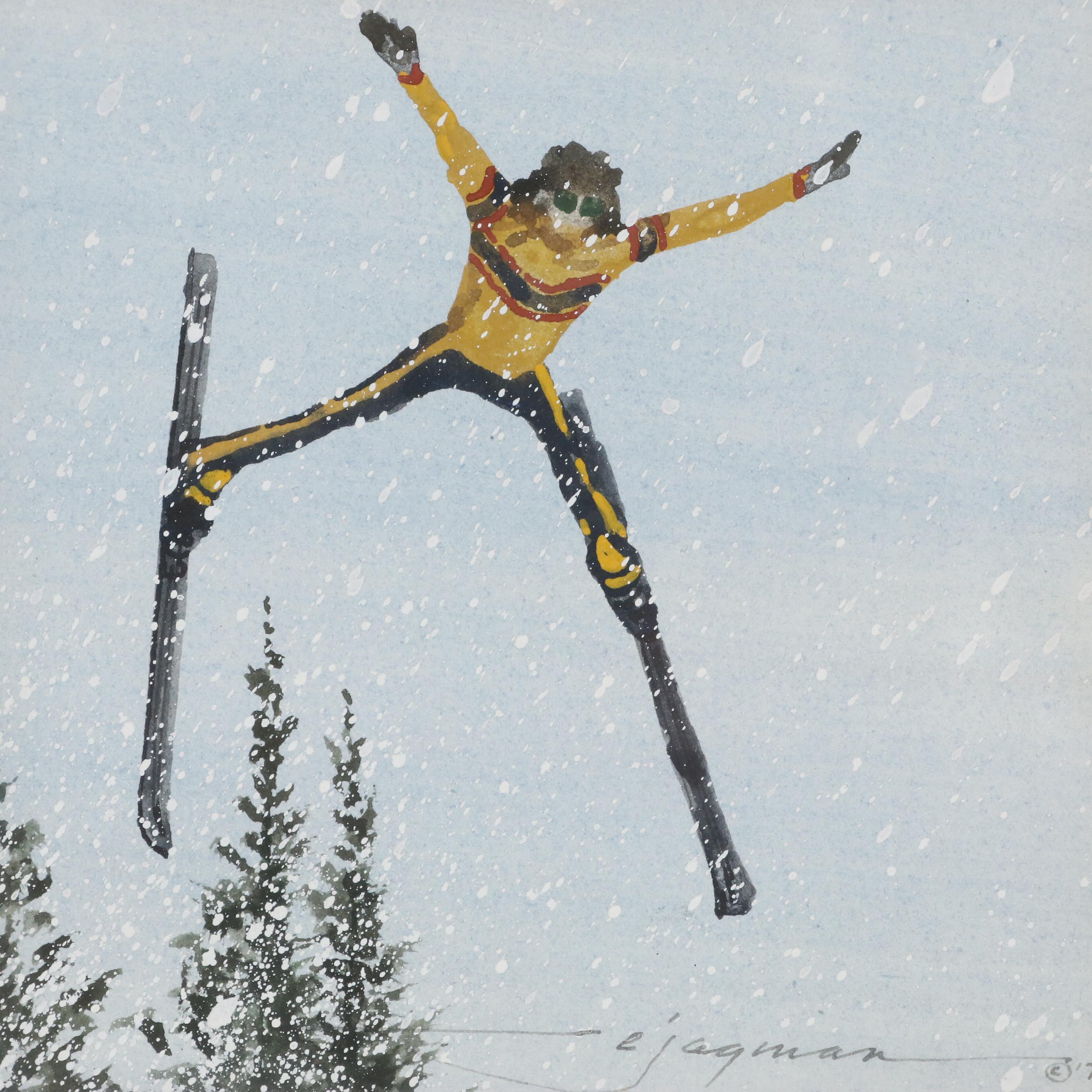 Ed Jagman Watercolor Painting "Flying Squirrel", 1970