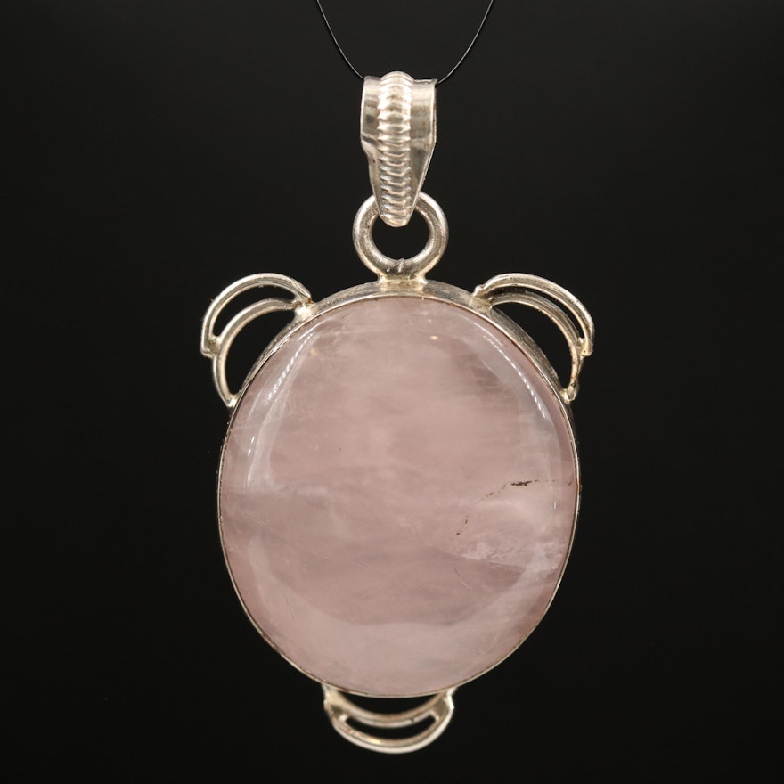 Sterling Rose Quartz Cabochon Pendant