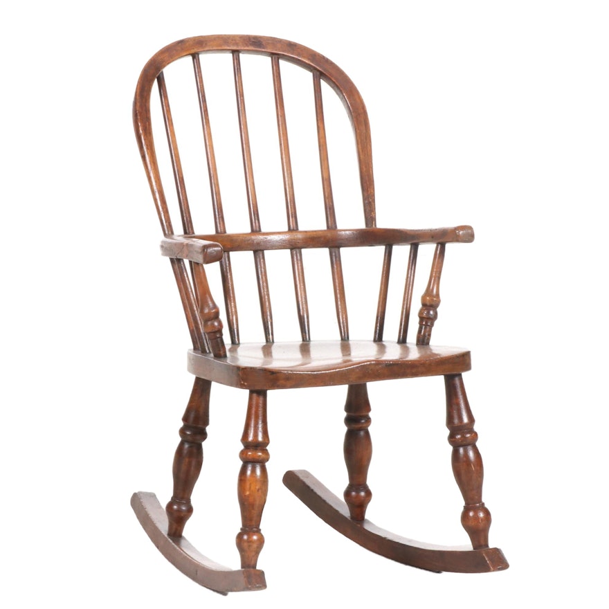 Child's Wooden Windsor Armchair Rocker, 19th Century