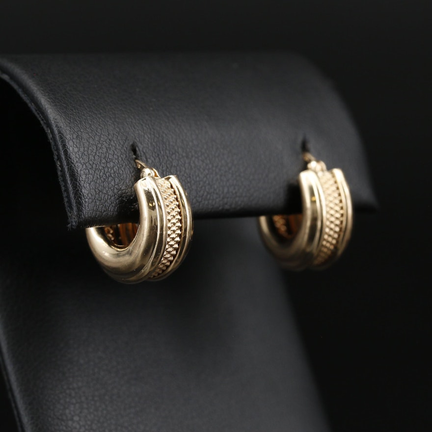 14K Hoop Earrings with Textured Design