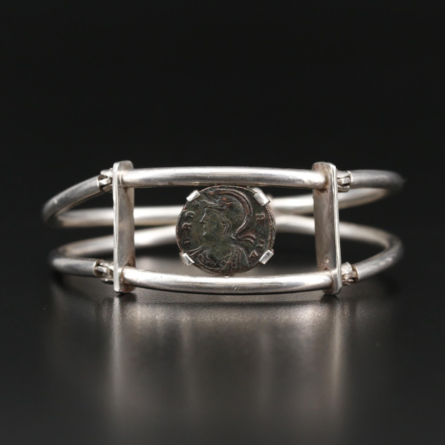 Sterling Hinged Bracelet with Circa 337 A.D. Roman Imperial Commemorative Coin