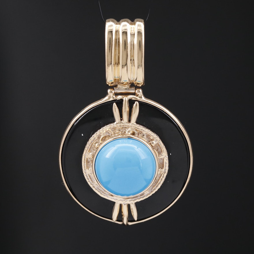 14K Turquoise and Black Onyx Disc Pendant