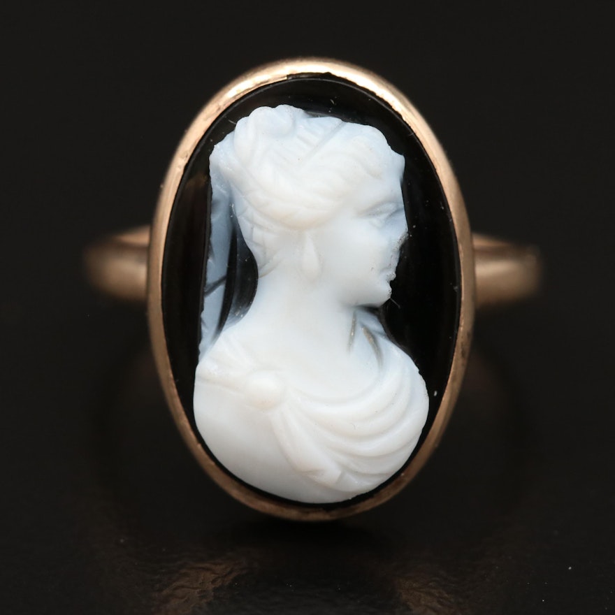 Victorian 10K Bezel Set Onyx Cameo Ring