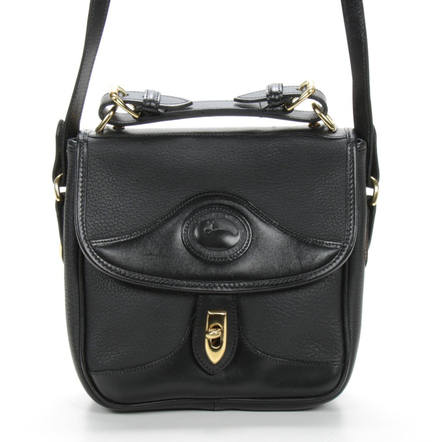 Dooney & Bourke Black Pebbled Leather Flap Shoulder Bag
