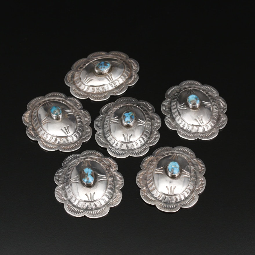 Southwestern Sterling Silver Turquoise Stampwork Conchos