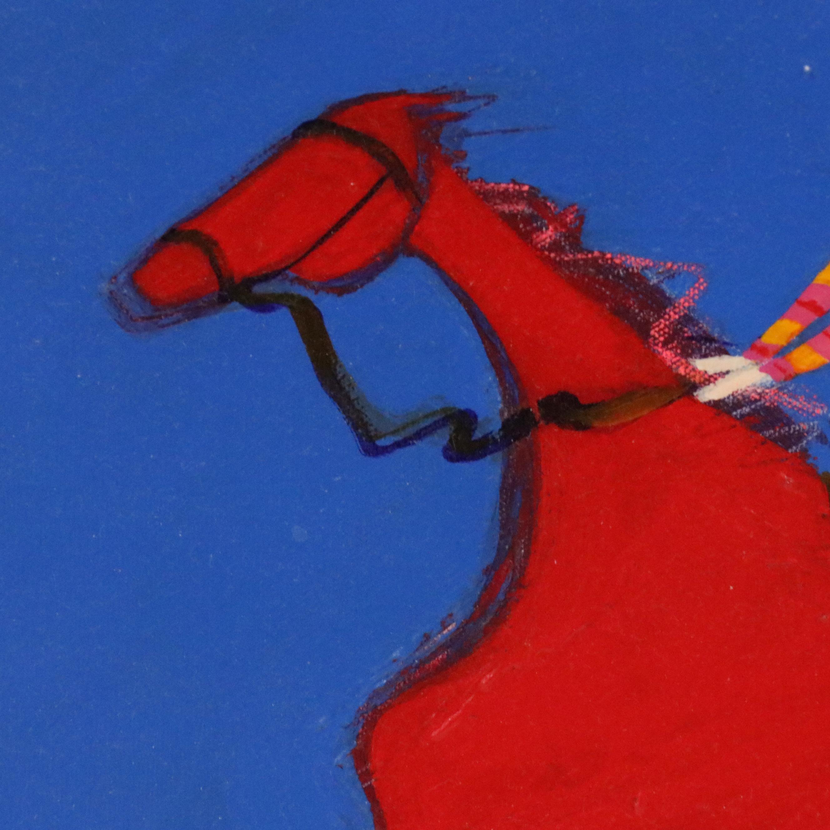 Patti Cramer Acrylic Painting of Horse and Jockey "Red Rider"