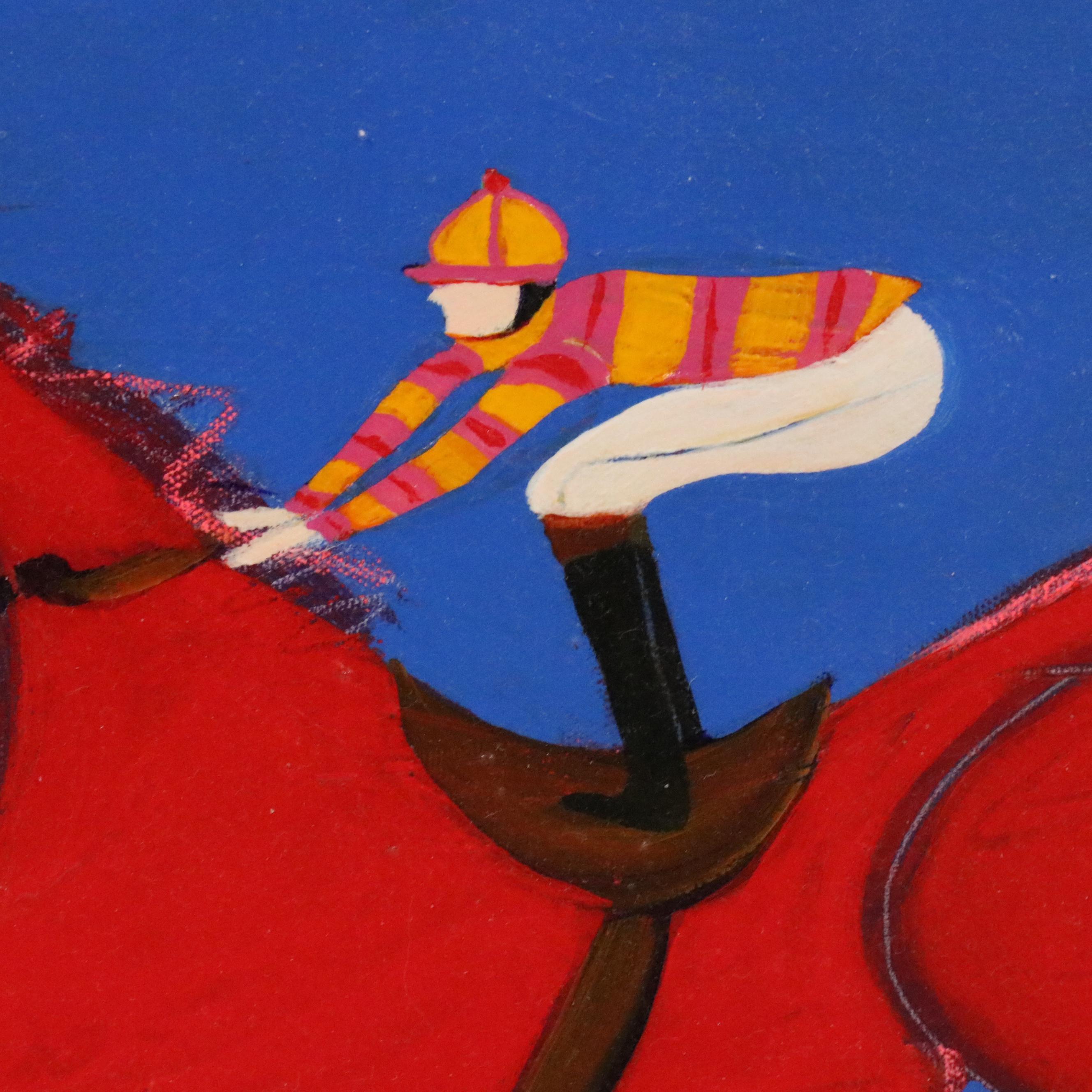 Patti Cramer Acrylic Painting of Horse and Jockey "Red Rider"