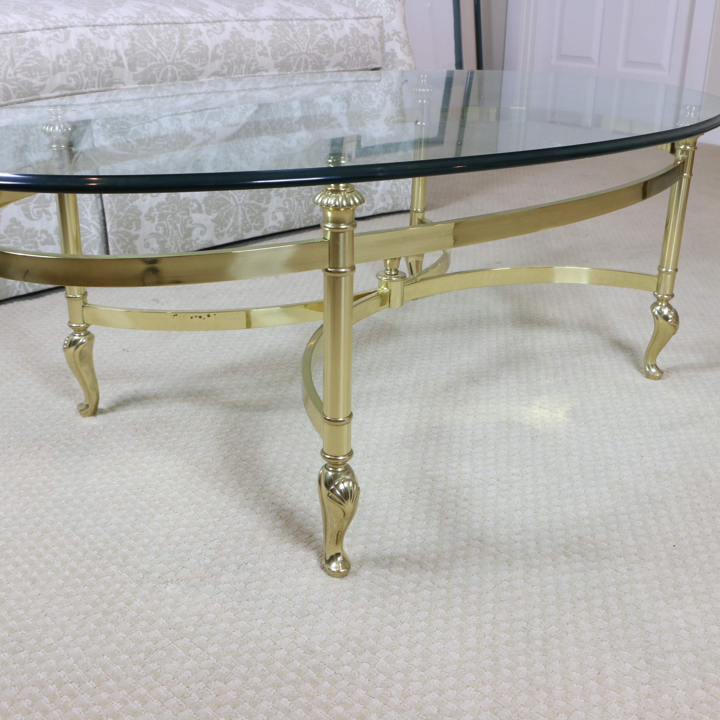 Ethan Allen Regency Style Brass and Glass Oval Coffee Table