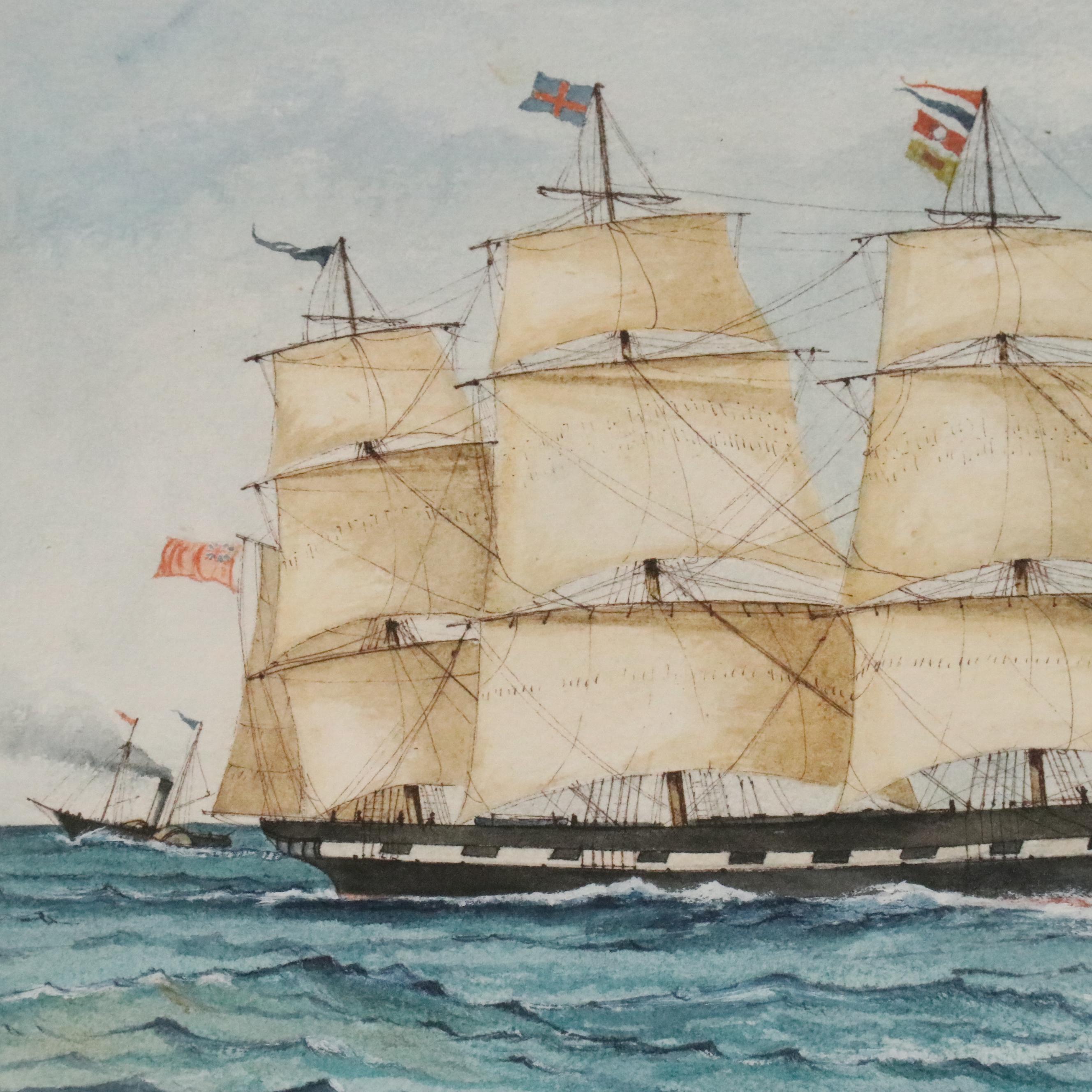 Watercolor Painting of Clipper Ship at Sea "Prospero"