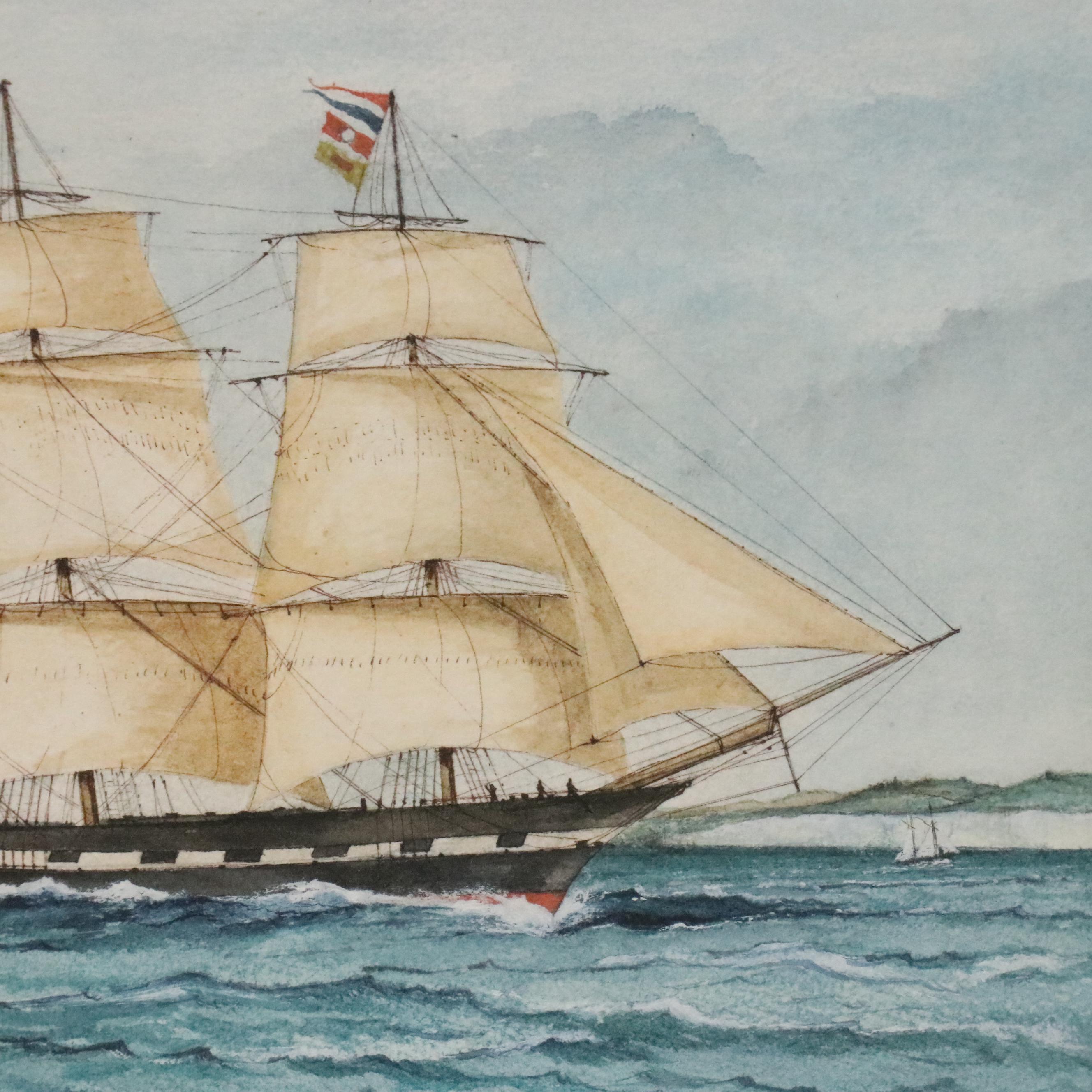 Watercolor Painting of Clipper Ship at Sea "Prospero"