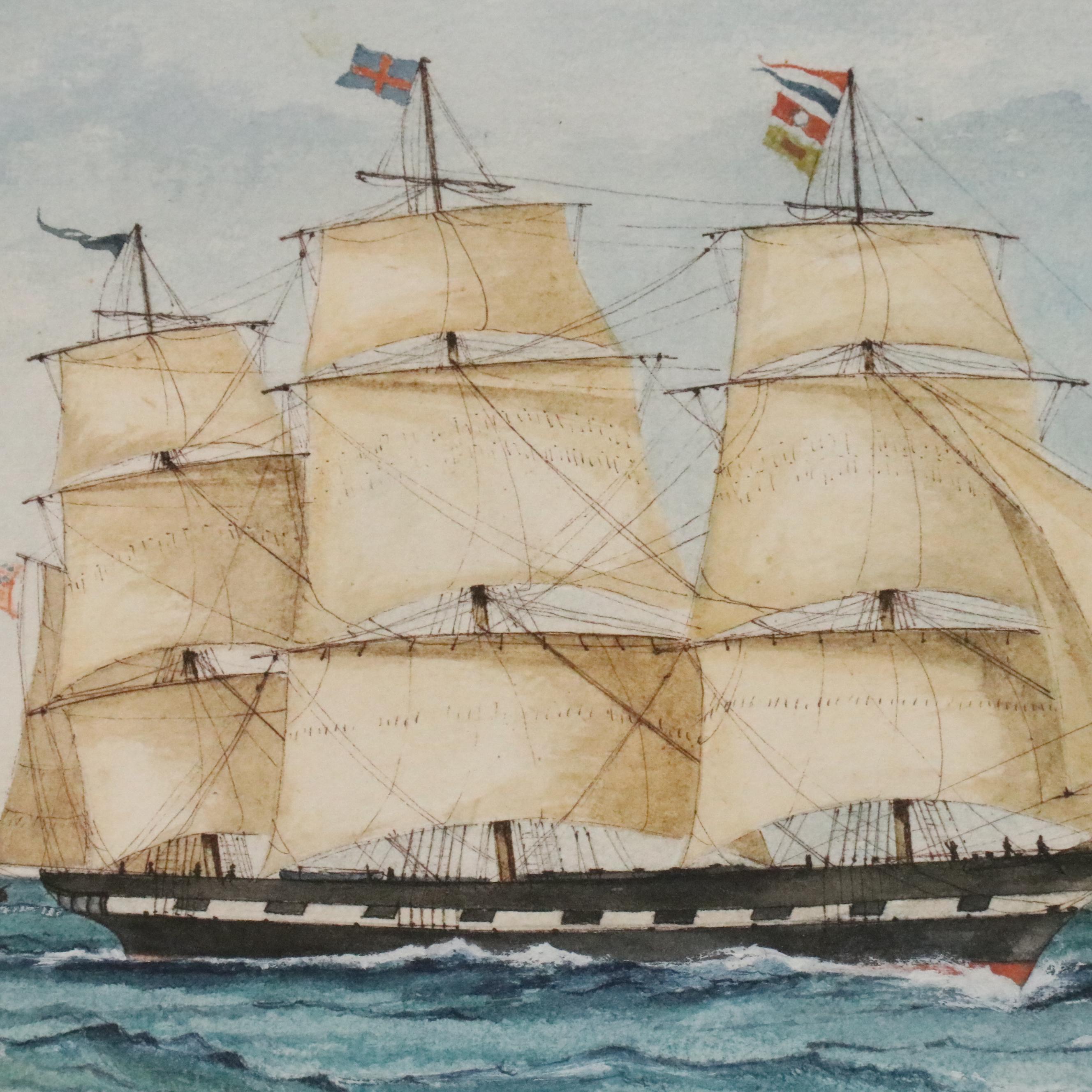 Watercolor Painting of Clipper Ship at Sea "Prospero"
