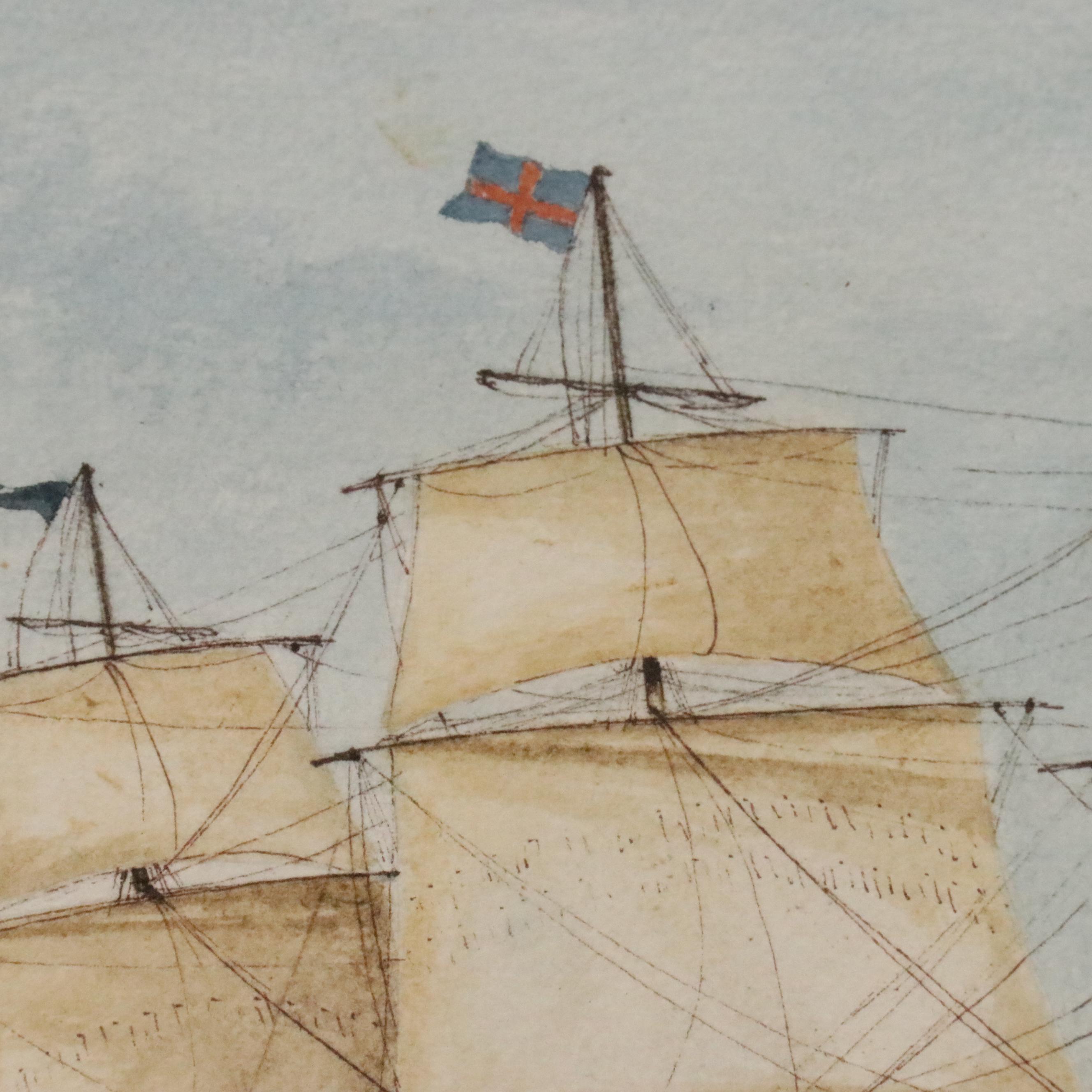 Watercolor Painting of Clipper Ship at Sea "Prospero"